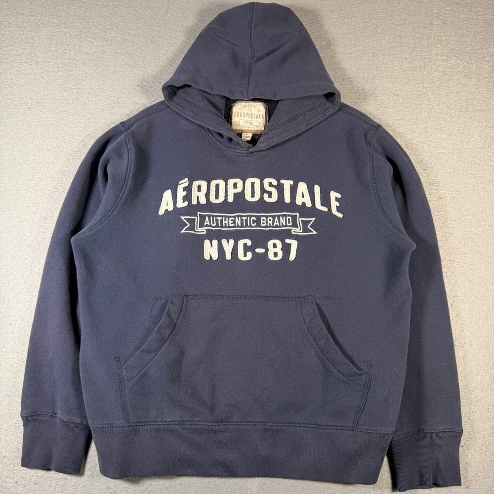 Vintage Aeropostale Mens‎ Navy Blue Hoodie Authentic Brand NYC 87 Size Large Y2K
